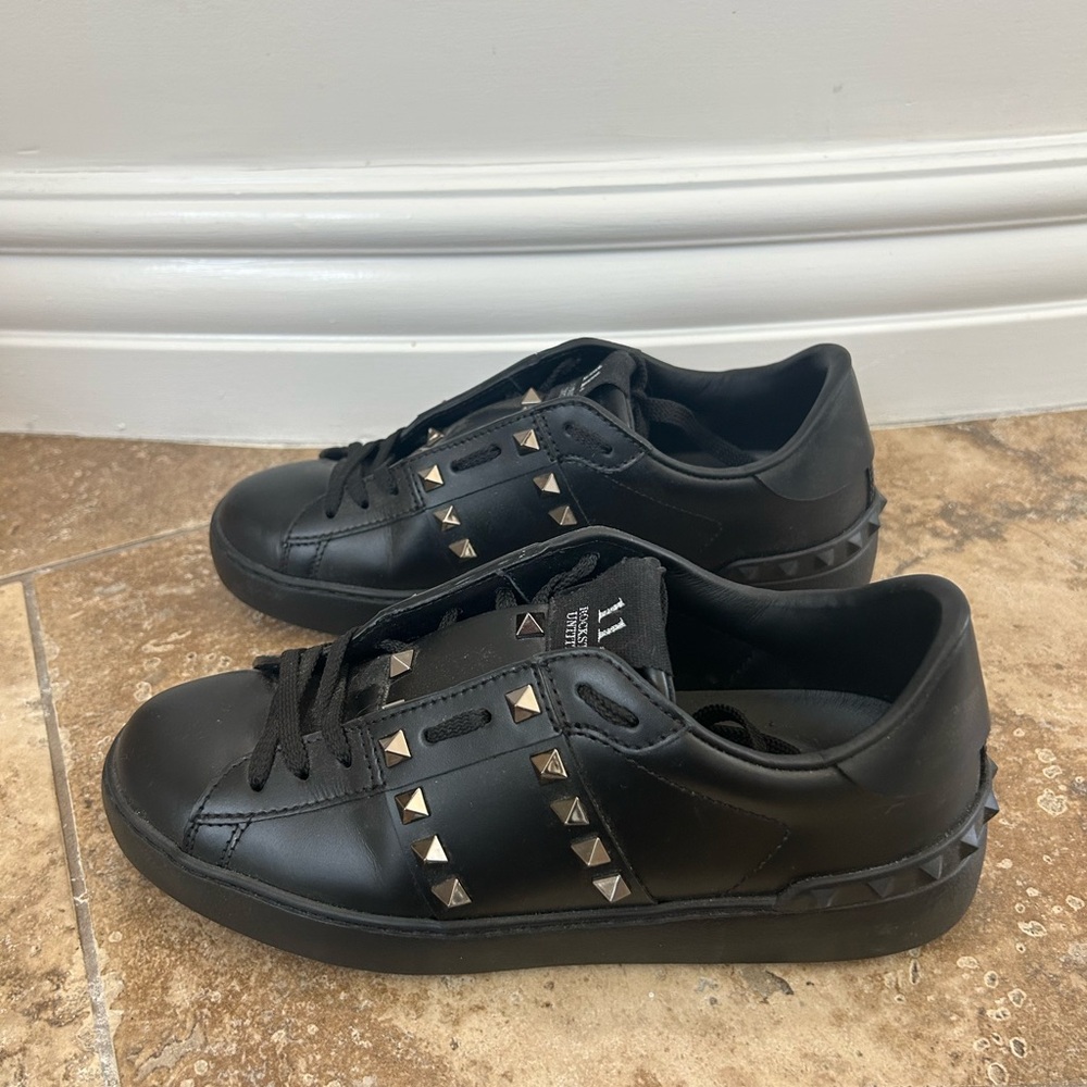 Valentino Rockstud Black Womens Studded Sneakers